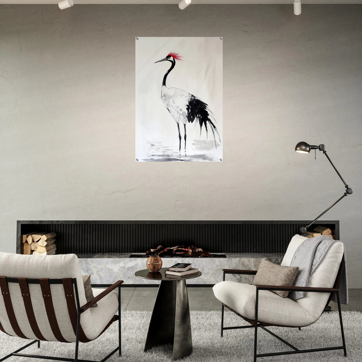 Japanese Ink Wash Painting of a Crane A graceful - Shop Ai Art WebShop - Digital Art online Store