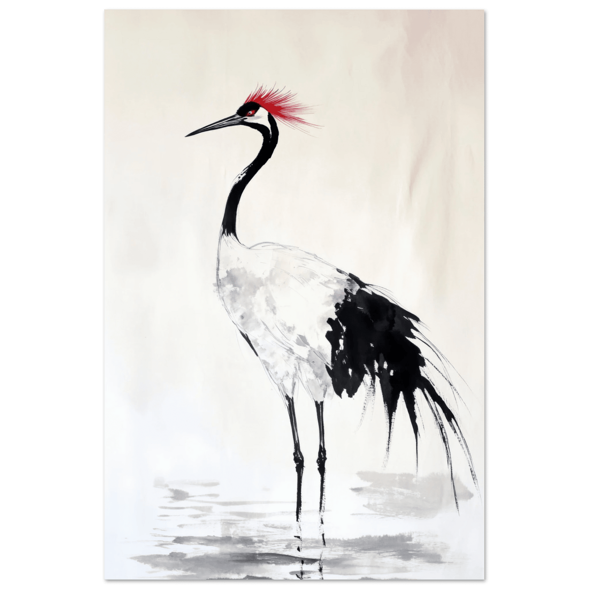 Japanese Ink Wash Painting of a Crane A graceful - Shop Ai Art WebShop - Digital Art online Store