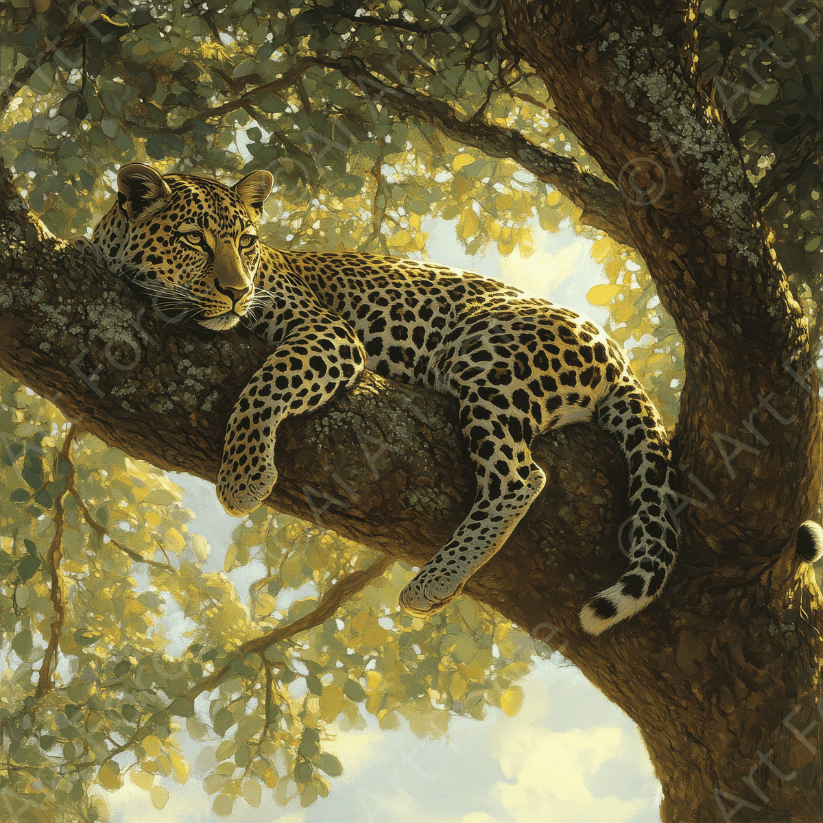 Leopard Resting on a Tree Branch - Shop Ai Art WebShop - Digital Art online Store