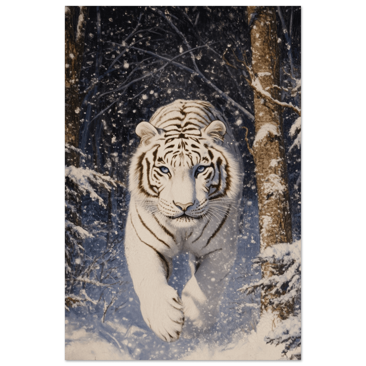 Majestic White Tiger in a Snowy Forest A powerful - Shop Ai Art WebShop - Digital Art online Store