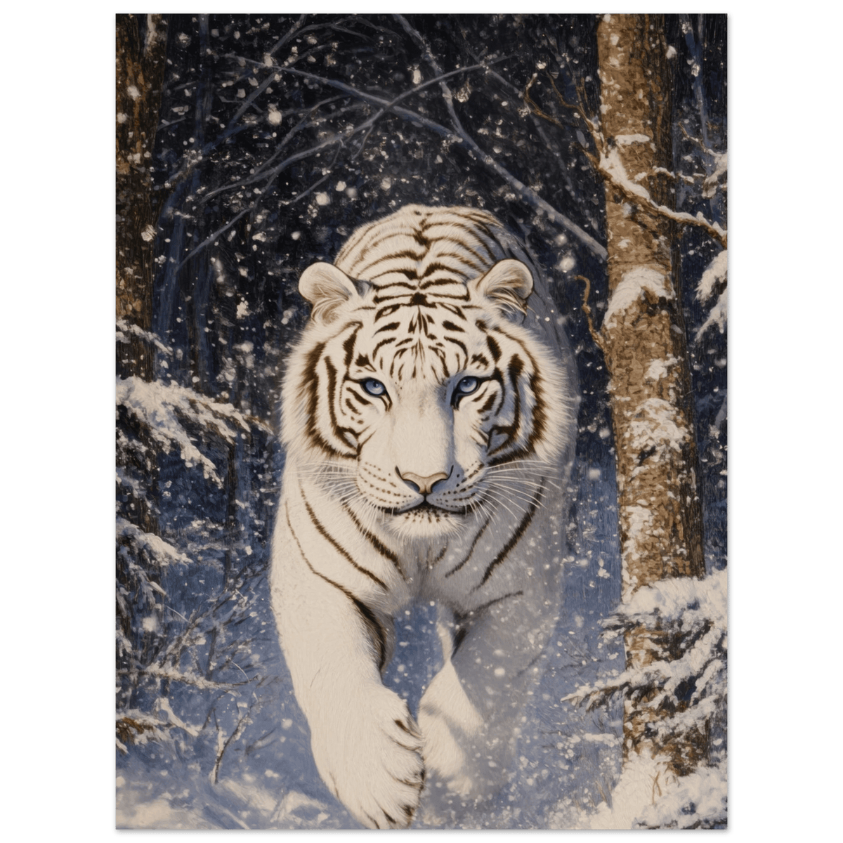Majestic White Tiger in a Snowy Forest A powerful - Shop Ai Art WebShop - Digital Art online Store
