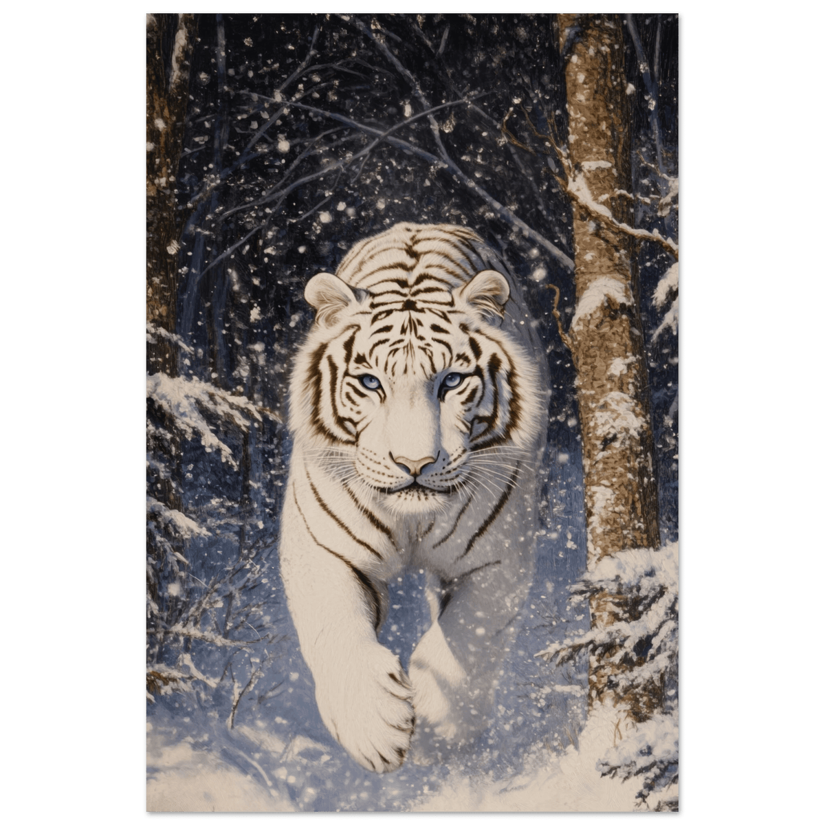 Majestic White Tiger in a Snowy Forest A powerful - Shop Ai Art WebShop - Digital Art online Store