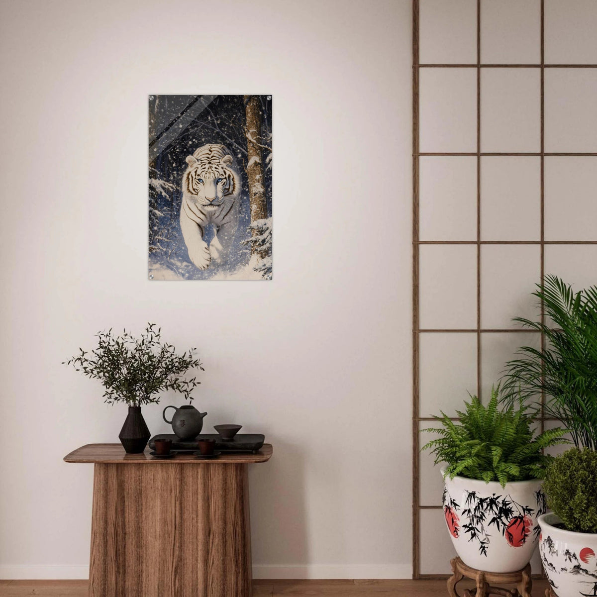 Majestic White Tiger in a Snowy Forest A powerful - Shop Ai Art WebShop - Digital Art online Store