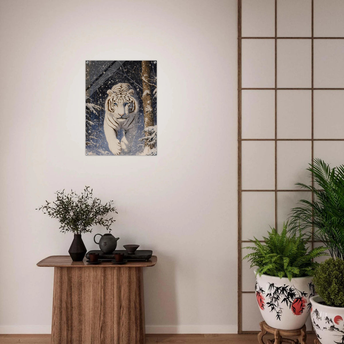 Majestic White Tiger in a Snowy Forest A powerful - Shop Ai Art WebShop - Digital Art online Store