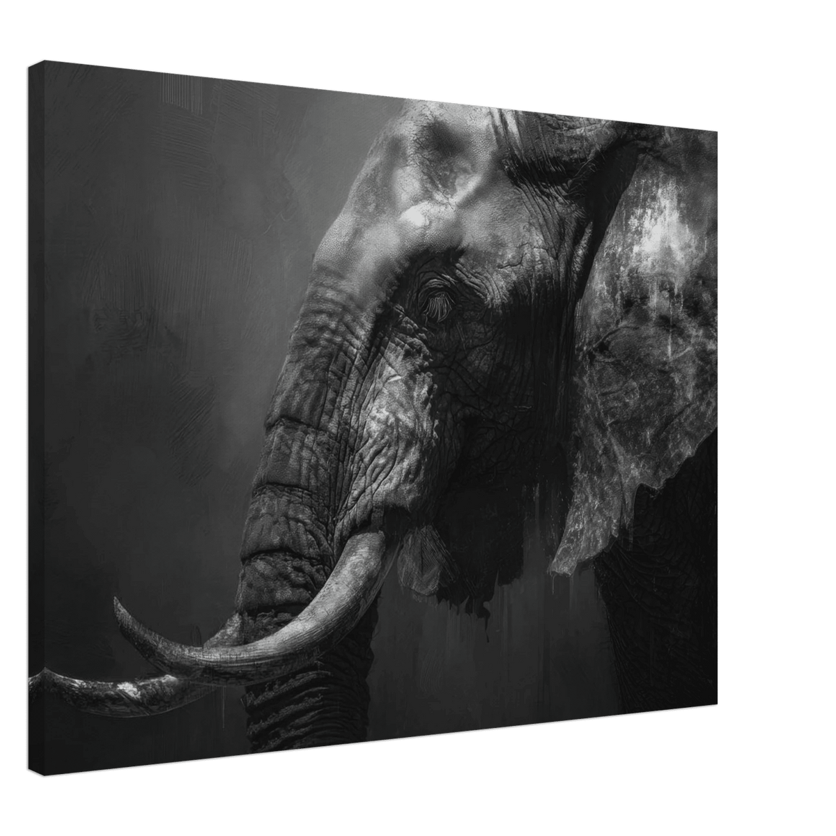 Monochrome Elephant Head Profile Wrinkled Skin 2 - Shop Ai Art WebShop - Digital Art online Store