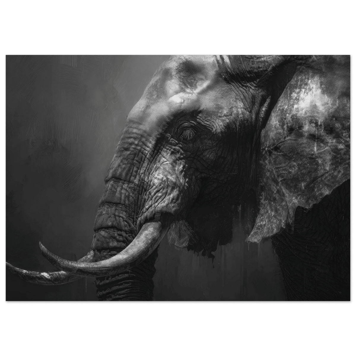 Monochrome Elephant Head Profile Wrinkled Skin 2 - Shop Ai Art WebShop - Digital Art online Store