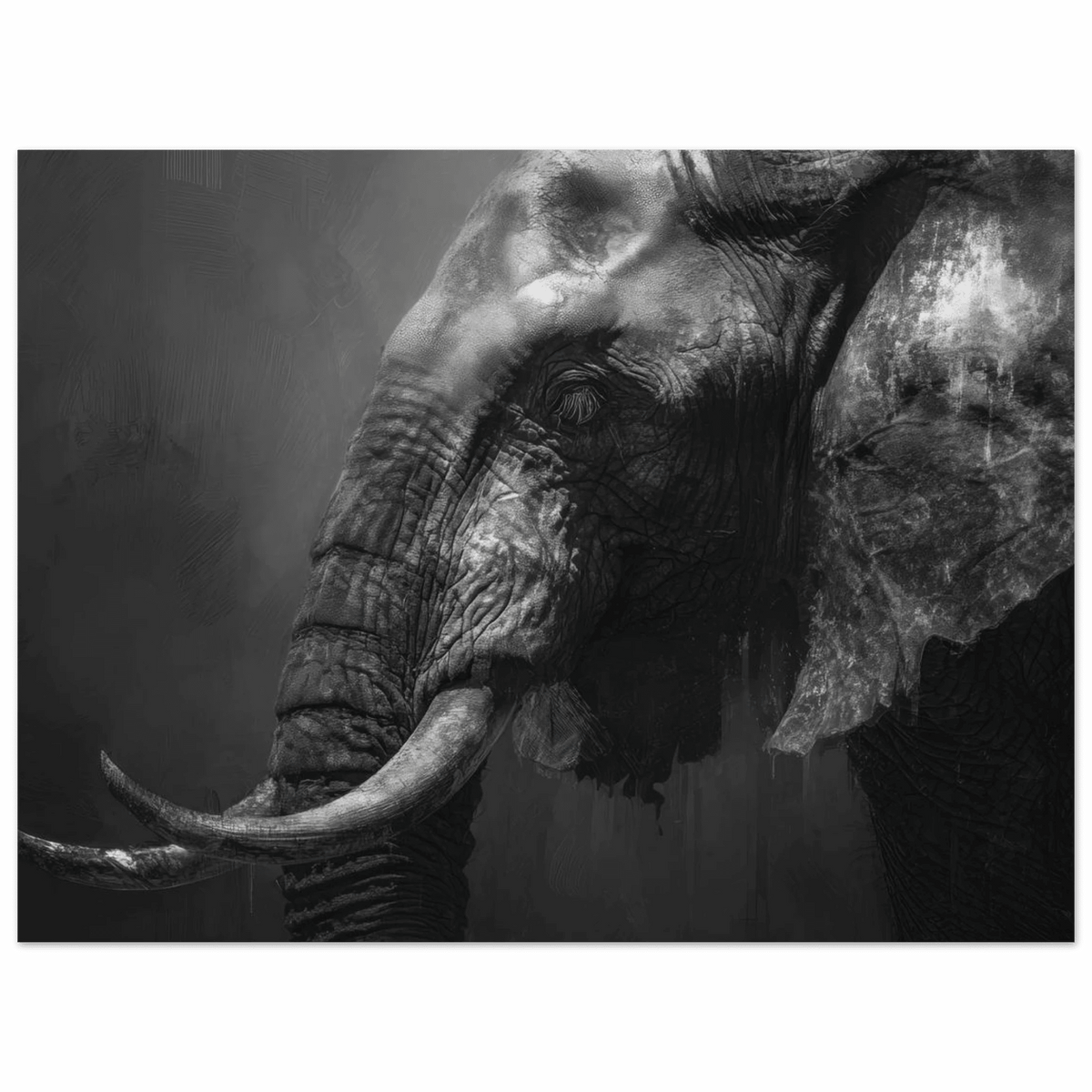 Monochrome Elephant Head Profile Wrinkled Skin 2 - Shop Ai Art WebShop - Digital Art online Store
