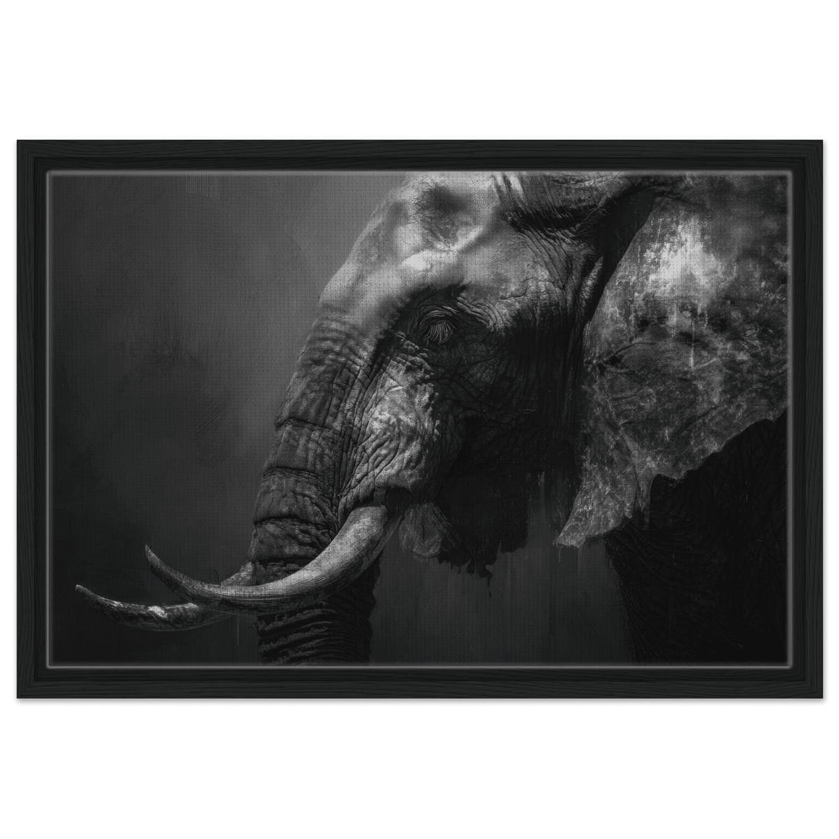 Monochrome Elephant Head Profile Wrinkled Skin 2 - Shop Ai Art WebShop - Digital Art online Store