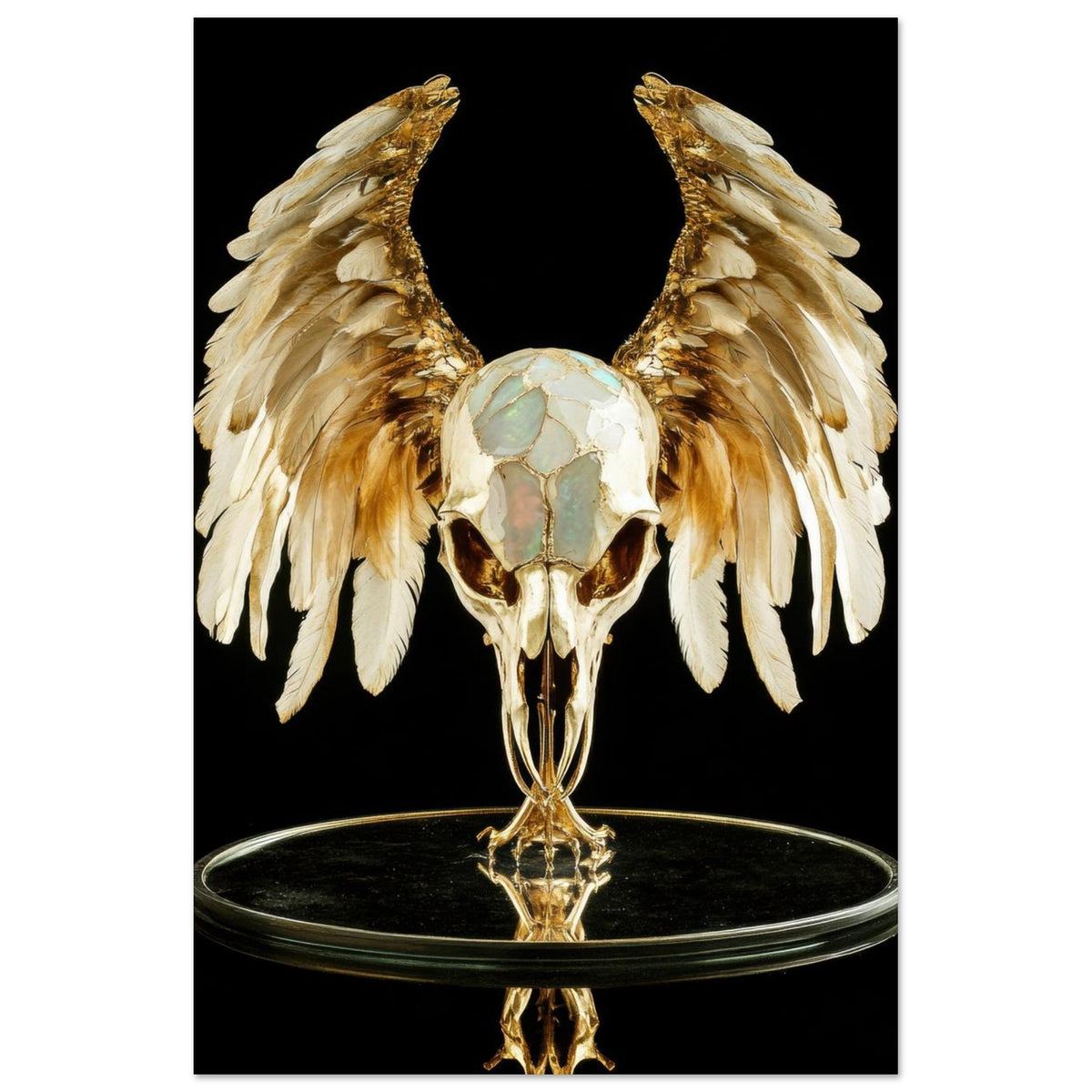 Mythical bird skull plated in gold wings - Shop Ai Art WebShop - Digital Art online Store
