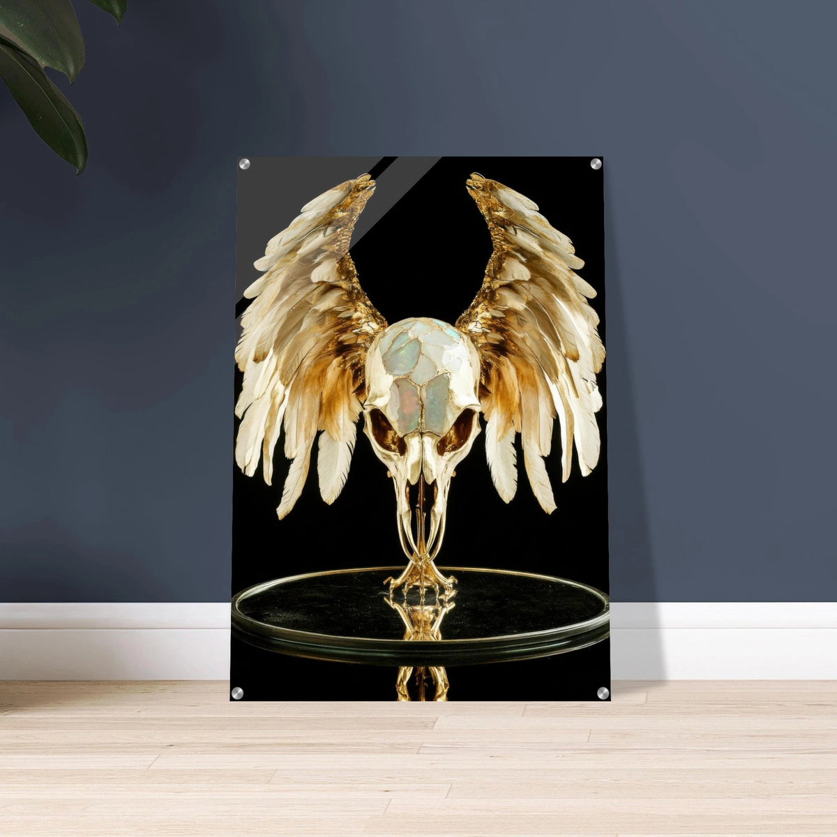 Mythical bird skull plated in gold wings - Shop Ai Art WebShop - Digital Art online Store
