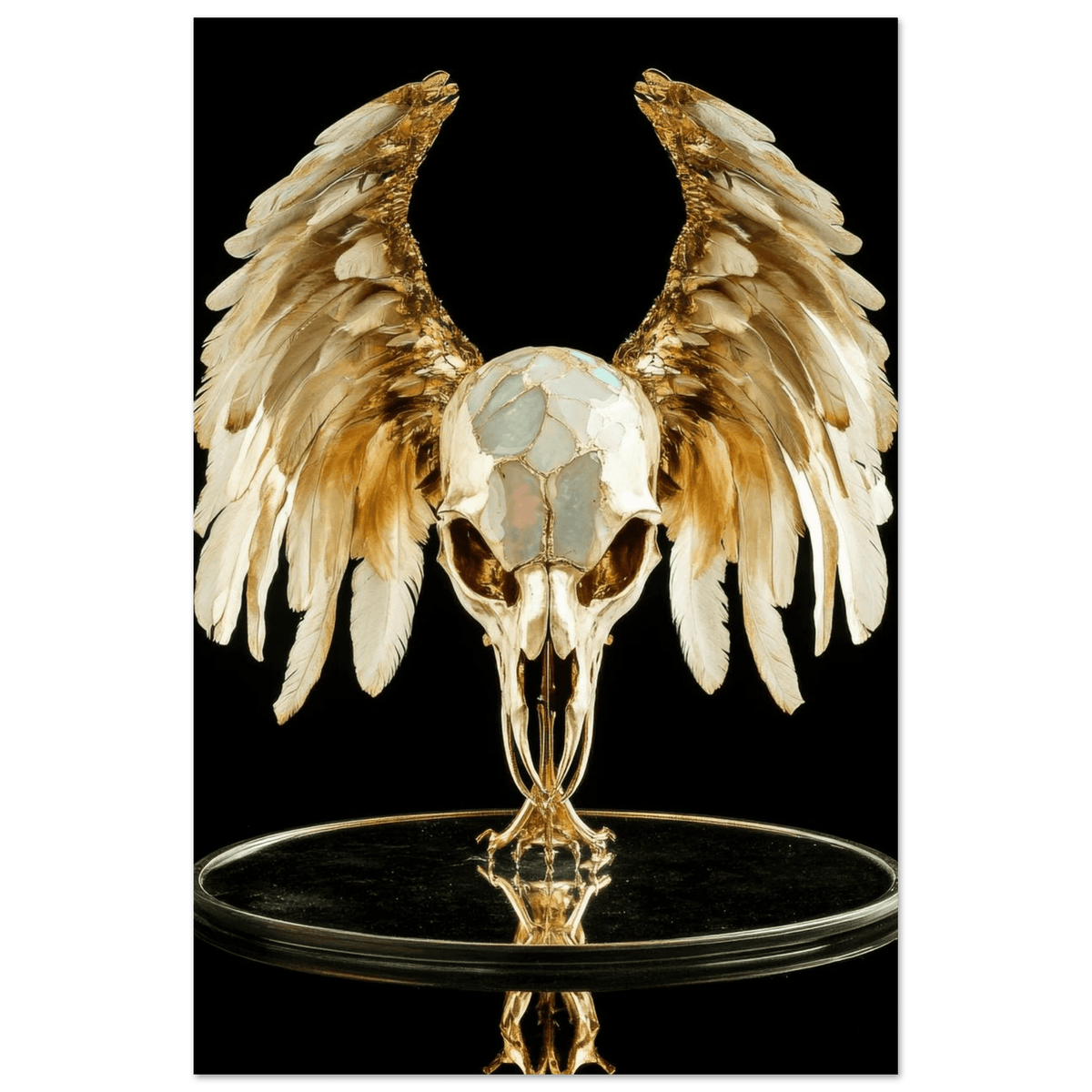 Mythical bird skull plated in gold wings - Shop Ai Art WebShop - Digital Art online Store