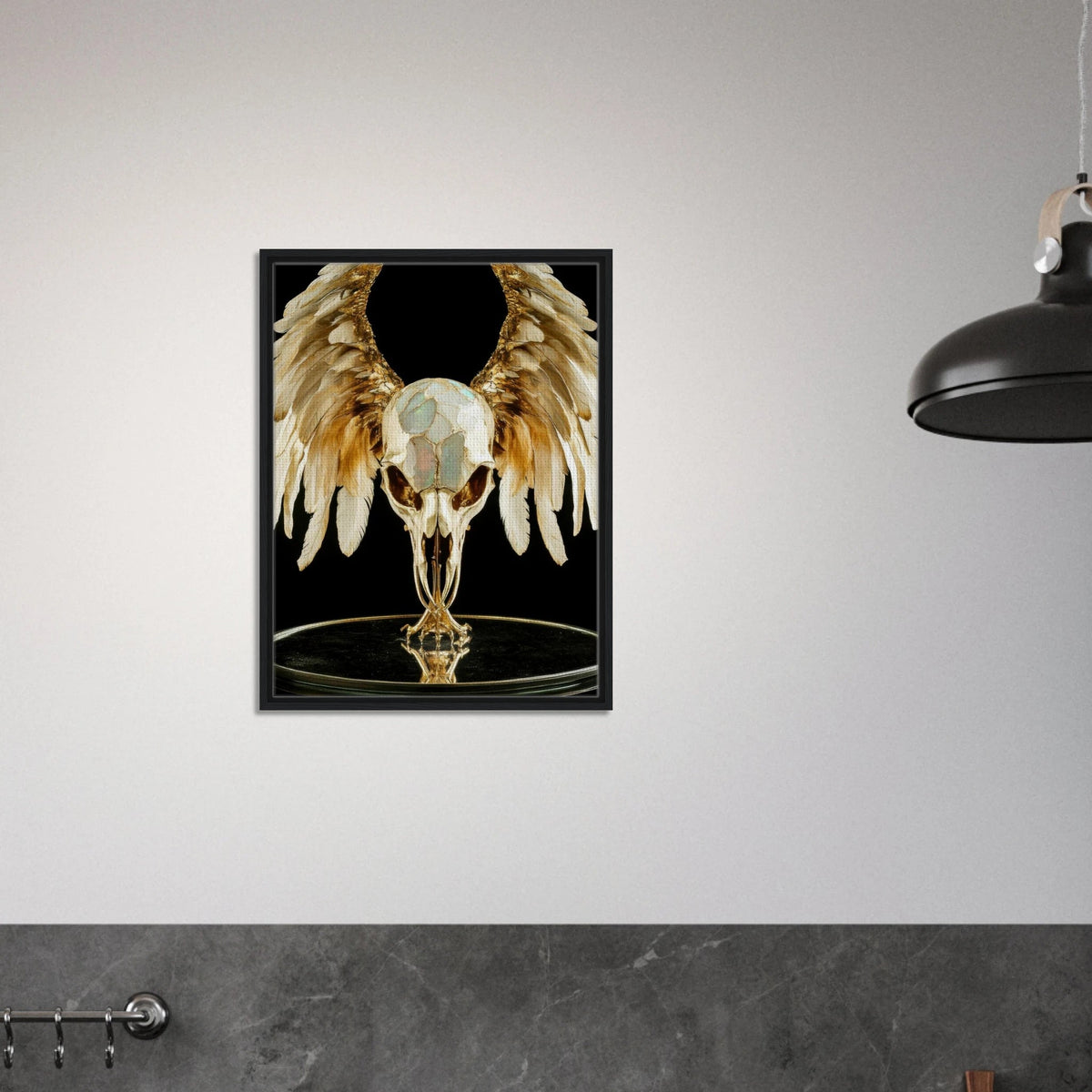Mythical bird skull plated in gold wings - Shop Ai Art WebShop - Digital Art online Store