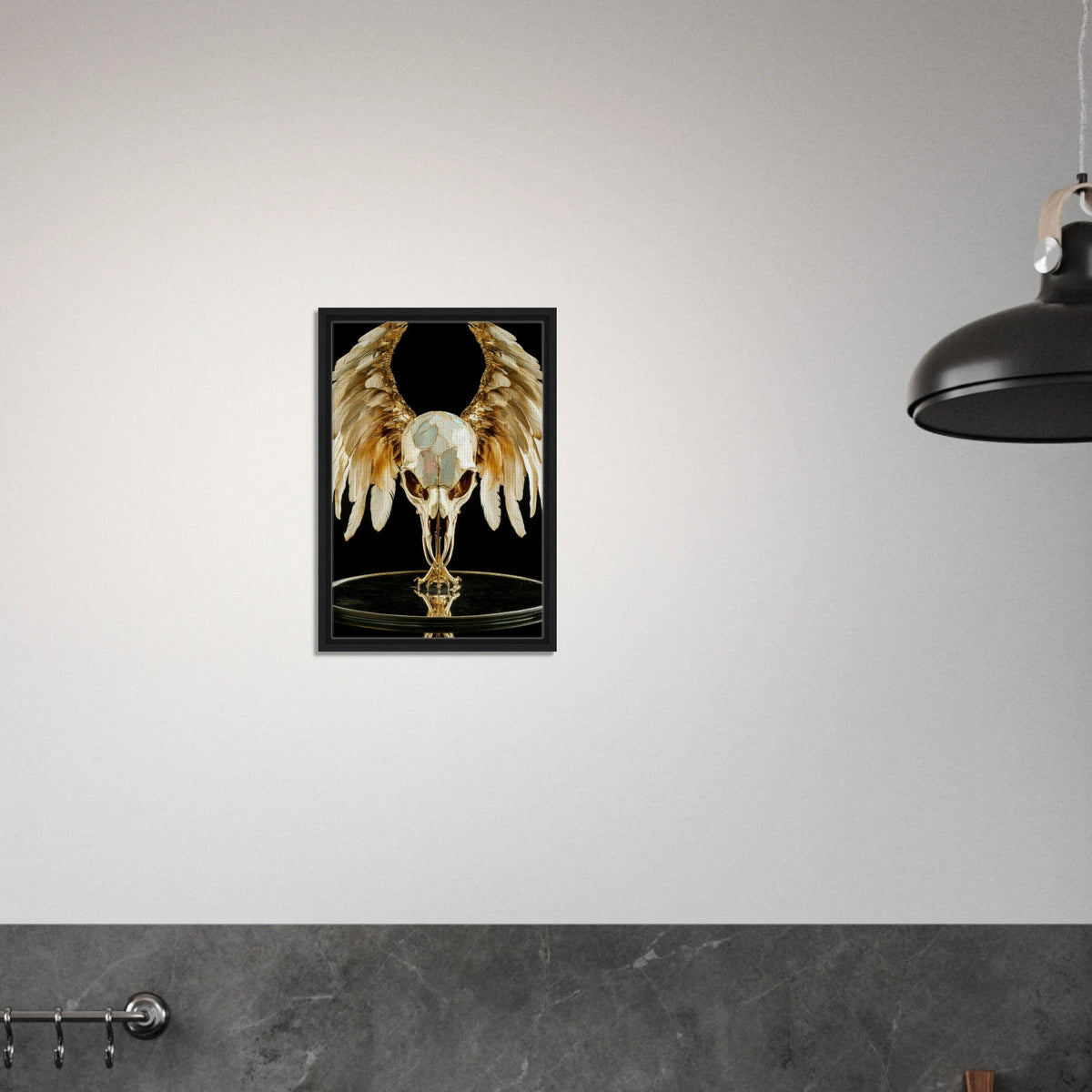 Mythical bird skull plated in gold wings - Shop Ai Art WebShop - Digital Art online Store