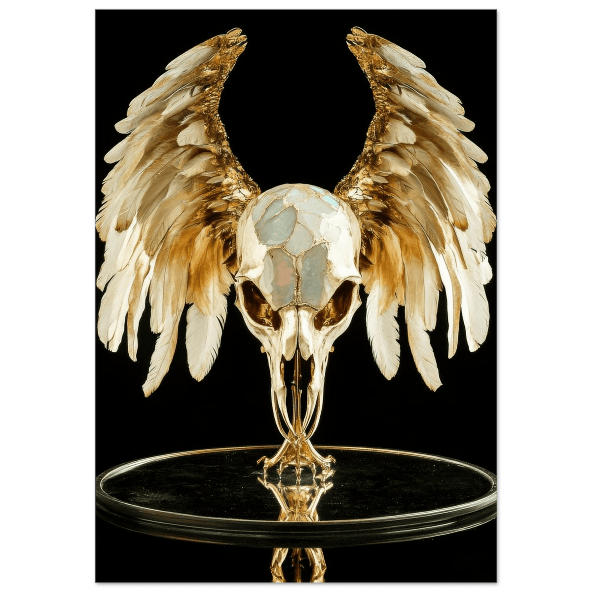 Mythical bird skull plated in gold wings - Shop Ai Art WebShop - Digital Art online Store