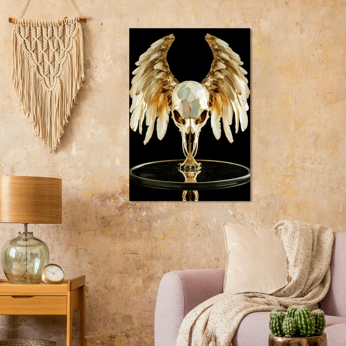 Mythical bird skull plated in gold wings - Shop Ai Art WebShop - Digital Art online Store