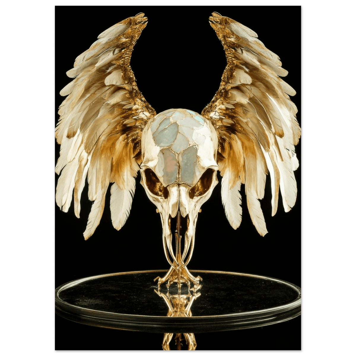 Mythical bird skull plated in gold wings - Shop Ai Art WebShop - Digital Art online Store
