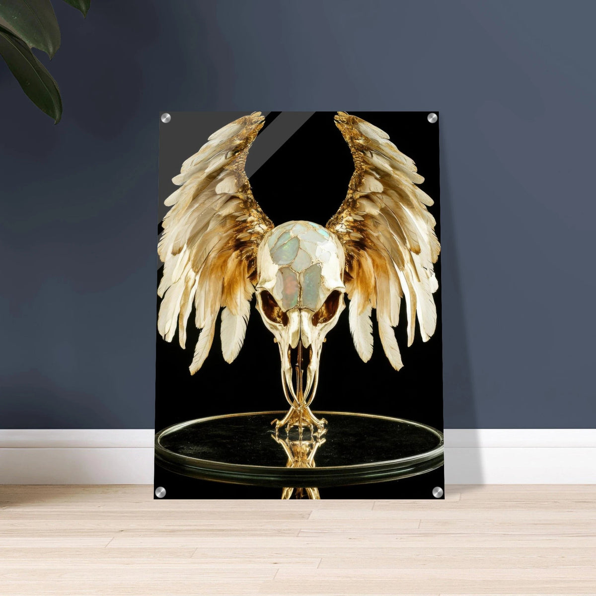 Mythical bird skull plated in gold wings - Shop Ai Art WebShop - Digital Art online Store