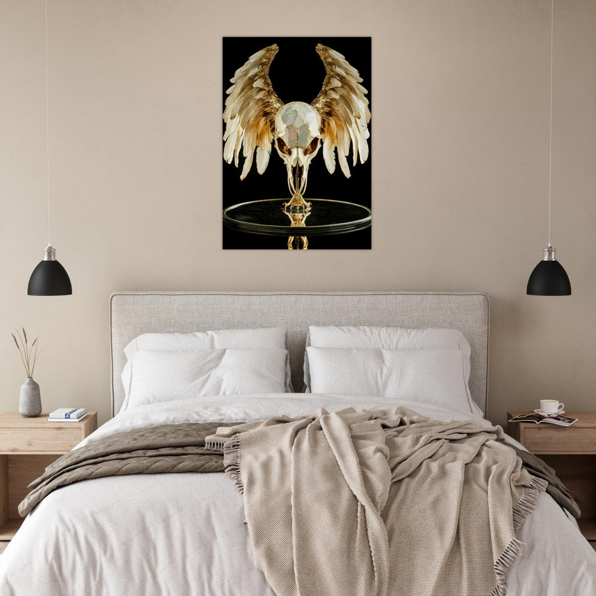 Mythical bird skull plated in gold wings - Shop Ai Art WebShop - Digital Art online Store