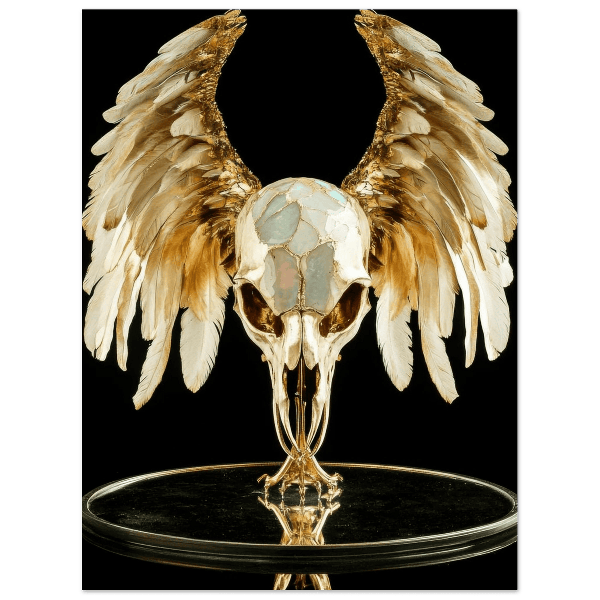 Mythical bird skull plated in gold wings - Shop Ai Art WebShop - Digital Art online Store