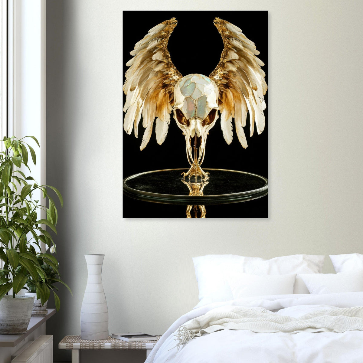 Mythical bird skull plated in gold wings - Shop Ai Art WebShop - Digital Art online Store