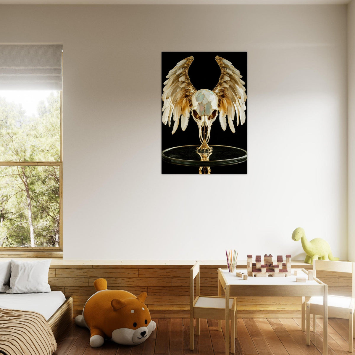 Mythical bird skull plated in gold wings - Shop Ai Art WebShop - Digital Art online Store