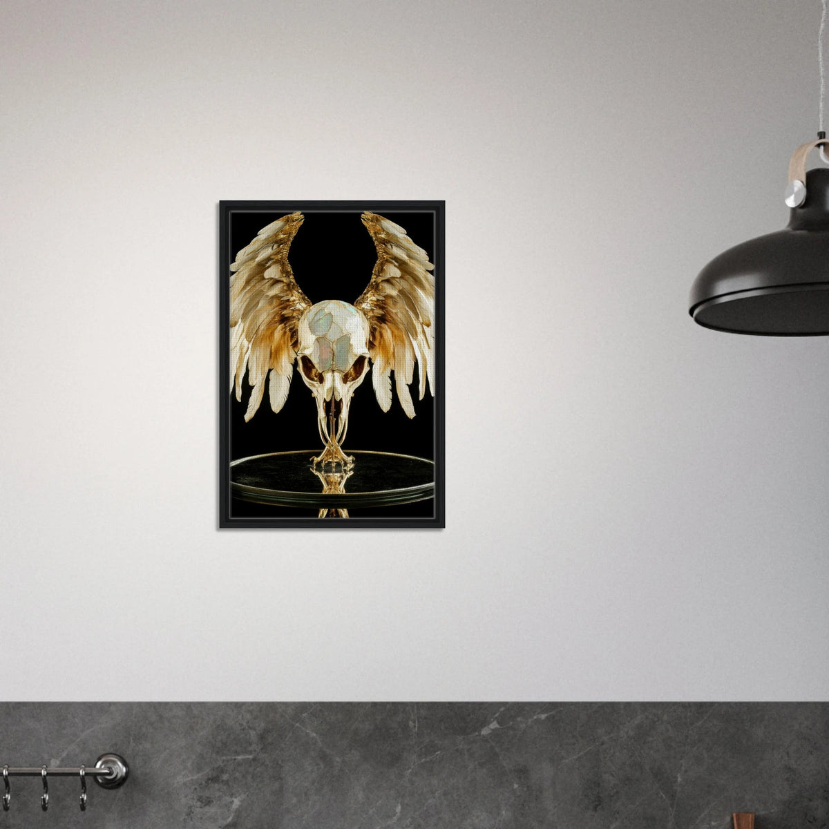 Mythical bird skull plated in gold wings - Shop Ai Art WebShop - Digital Art online Store
