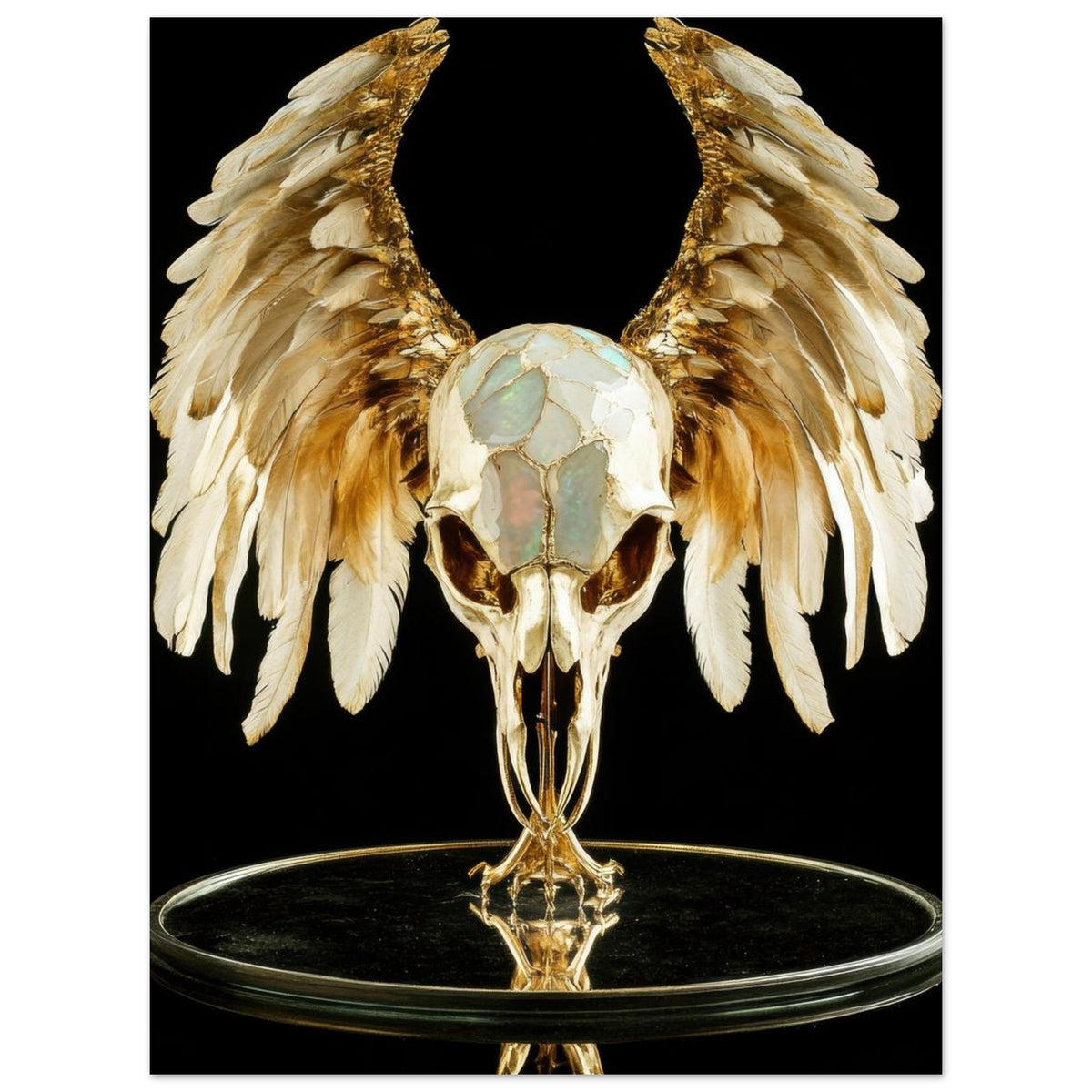 Mythical bird skull plated in gold wings - Shop Ai Art WebShop - Digital Art online Store