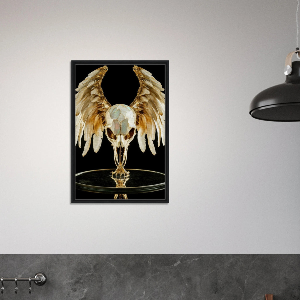 Mythical bird skull plated in gold wings - Shop Ai Art WebShop - Digital Art online Store