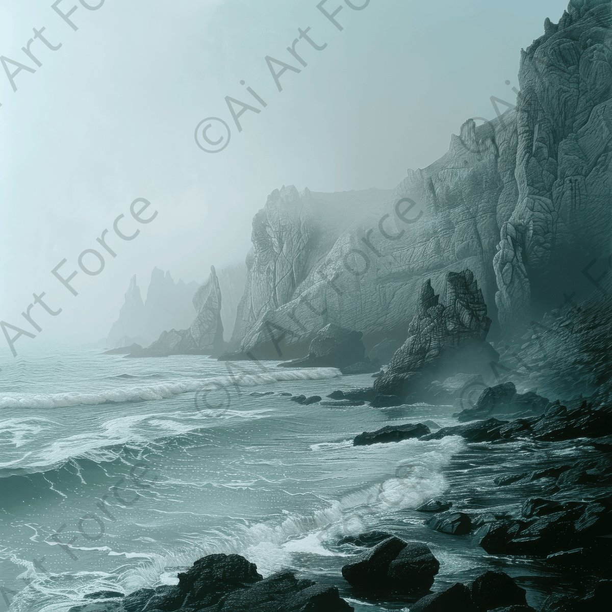 Nature Rocks Sea Fog - Shop Ai Art WebShop - Digital Art online Store