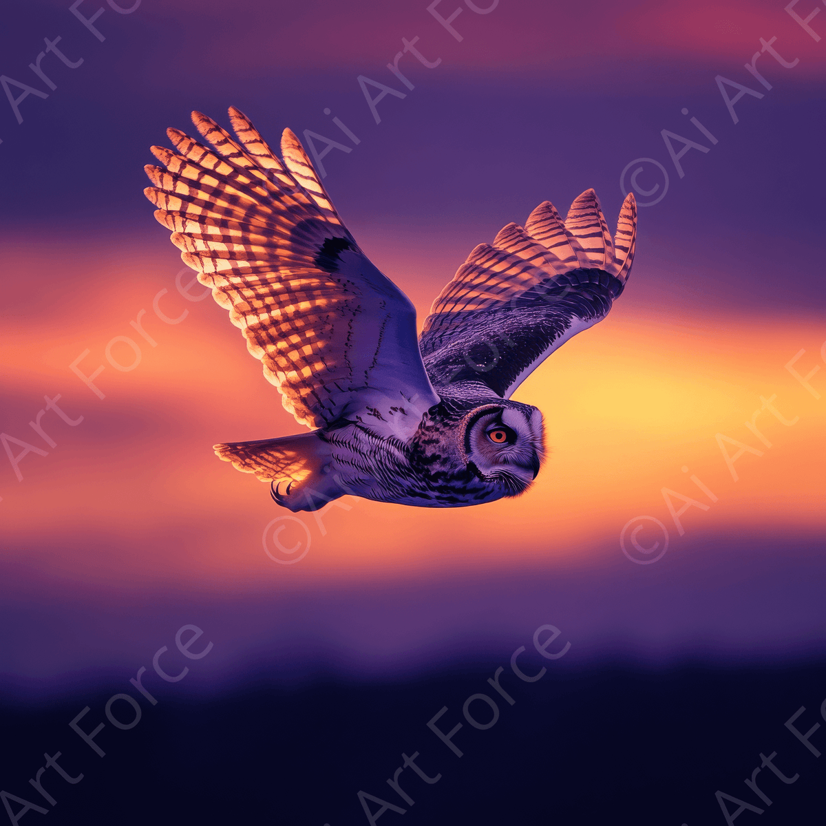 Owl in Flight at Twilight 2 - Shop Ai Art WebShop - Digital Art online Store