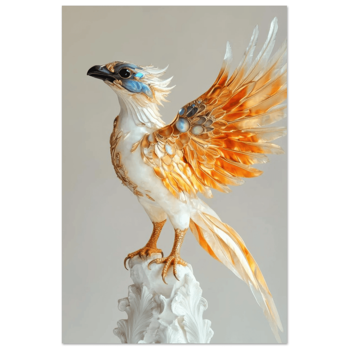 Photorealistic hybrid bird with gilded feathers - Shop Ai Art WebShop - Digital Art online Store