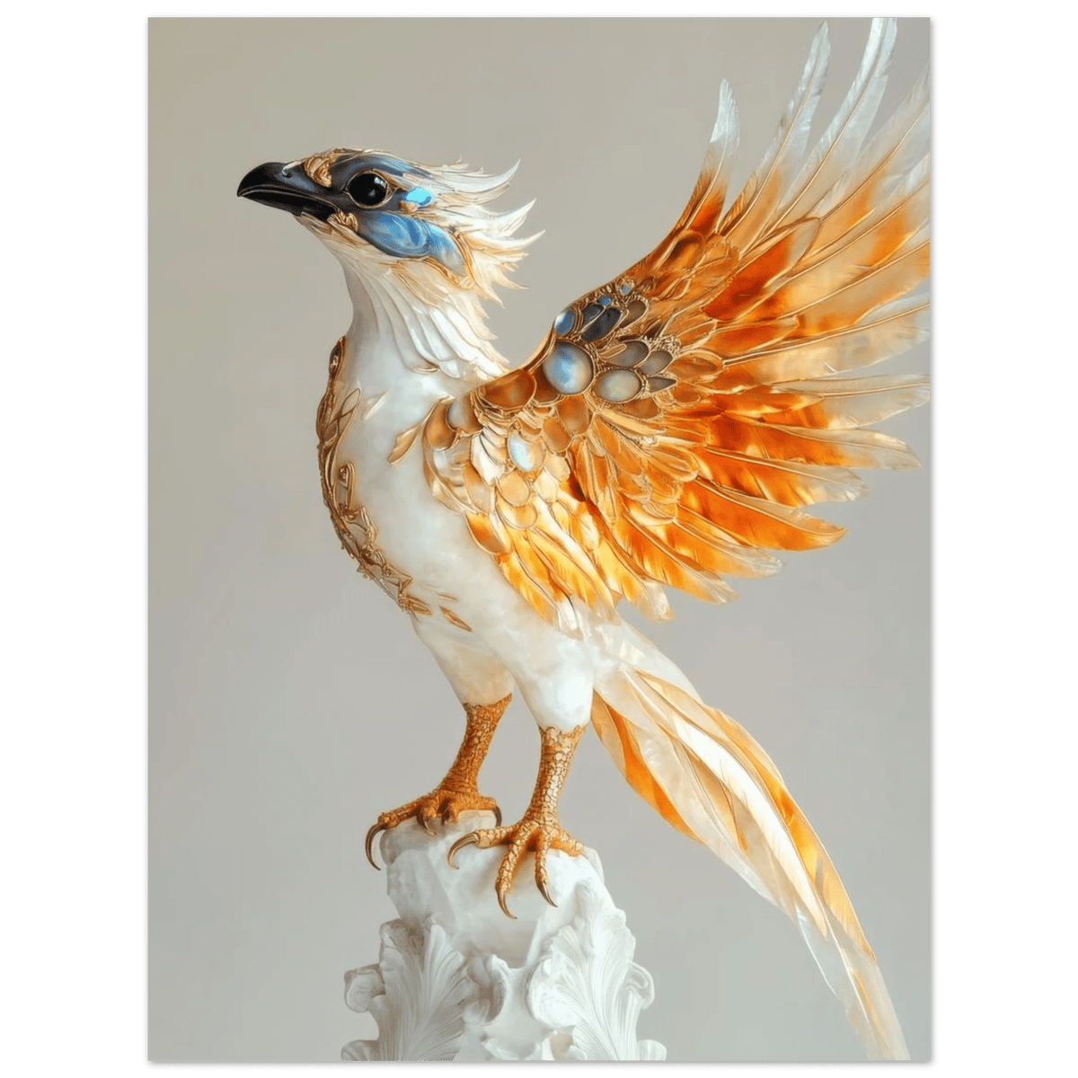 Photorealistic hybrid bird with gilded feathers - Shop Ai Art WebShop - Digital Art online Store