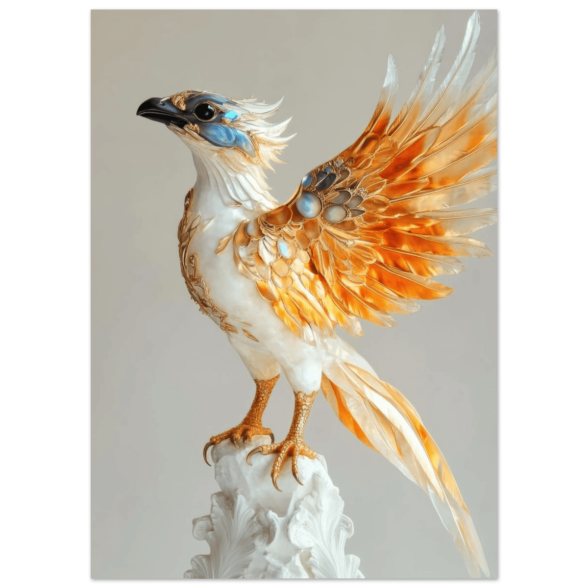 Photorealistic hybrid bird with gilded feathers - Shop Ai Art WebShop - Digital Art online Store