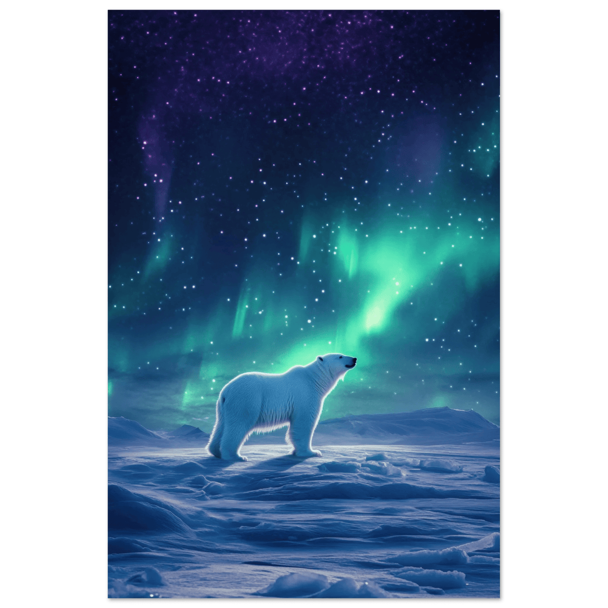 Polar Bear Under the Aurora Borealis A solitary - Shop Ai Art WebShop - Digital Art online Store