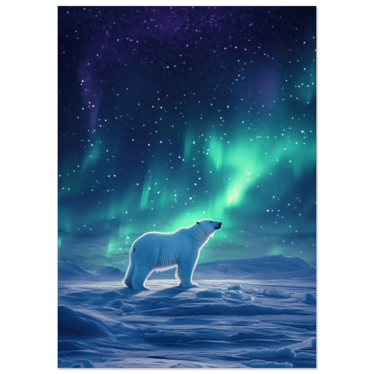 Polar Bear Under the Aurora Borealis A solitary - Shop Ai Art WebShop - Digital Art online Store