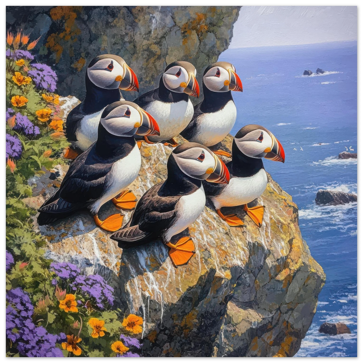 Puffins Nesting on a Cliffside 2 - Shop Ai Art WebShop - Digital Art online Store