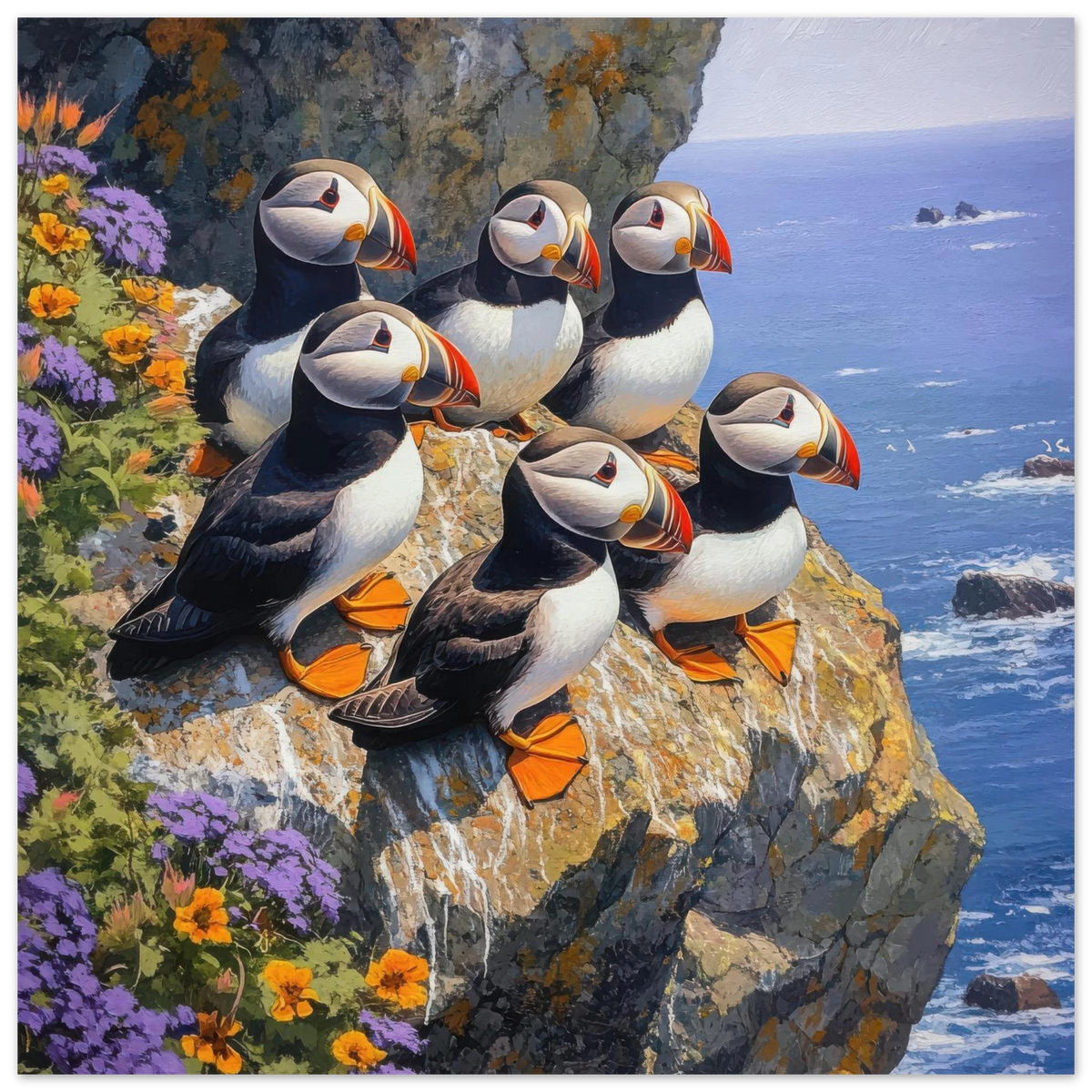 Puffins Nesting on a Cliffside 2 - Shop Ai Art WebShop - Digital Art online Store