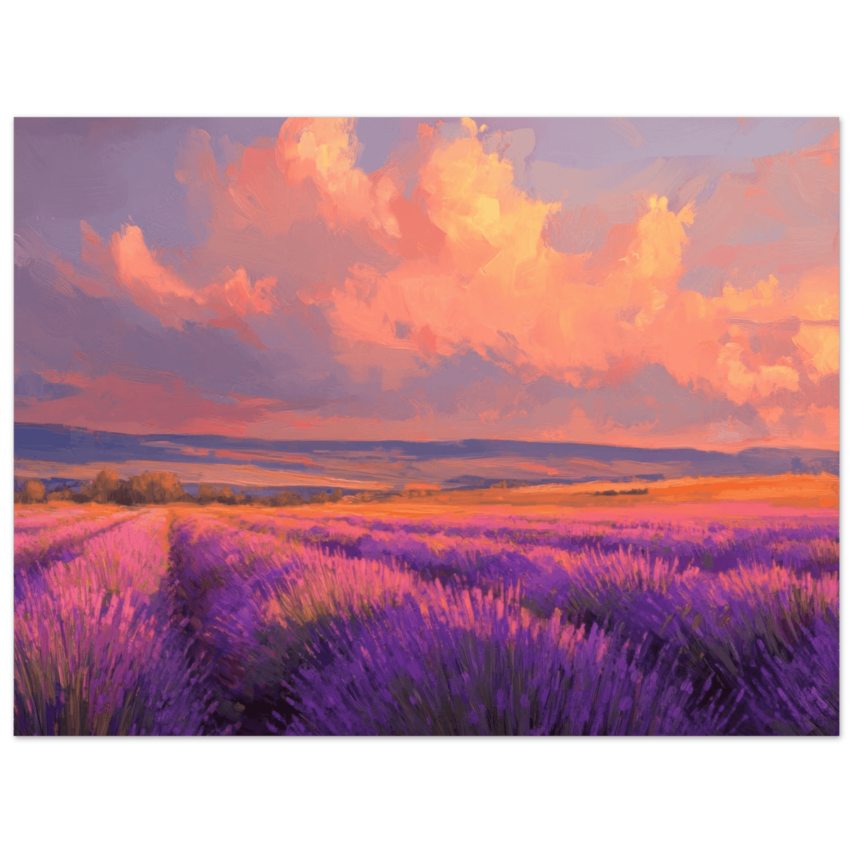 Rolling lavender fields under a pink - hued sunset - Shop Ai Art WebShop - Digital Art online Store