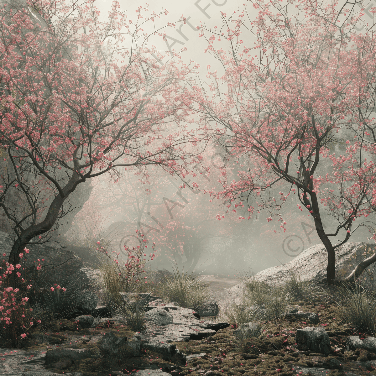 Rough Nature Chinese Blossom Forest - Shop Ai Art WebShop - Digital Art online Store