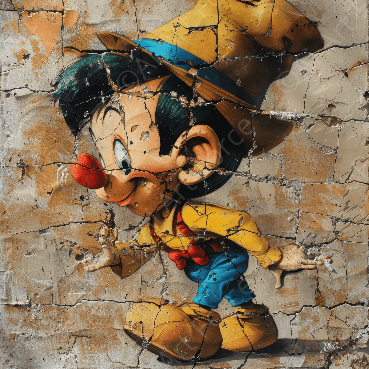 Street art style Pinocchio being naughty 19 - Shop Ai Art WebShop - Digital Art online Store