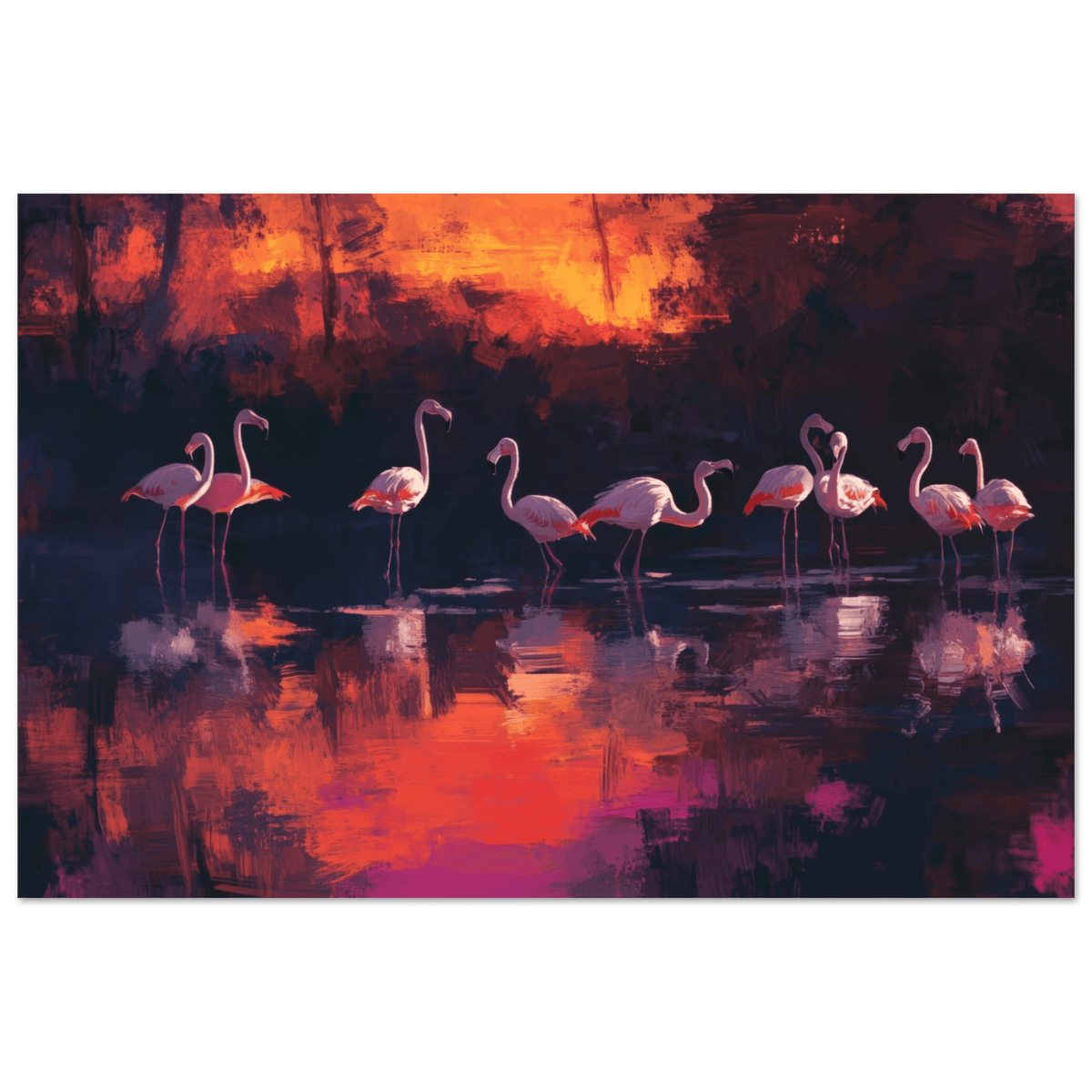 Surreal Flamingo Lake at Sunset Graceful flaming - Shop Ai Art WebShop - Digital Art online Store