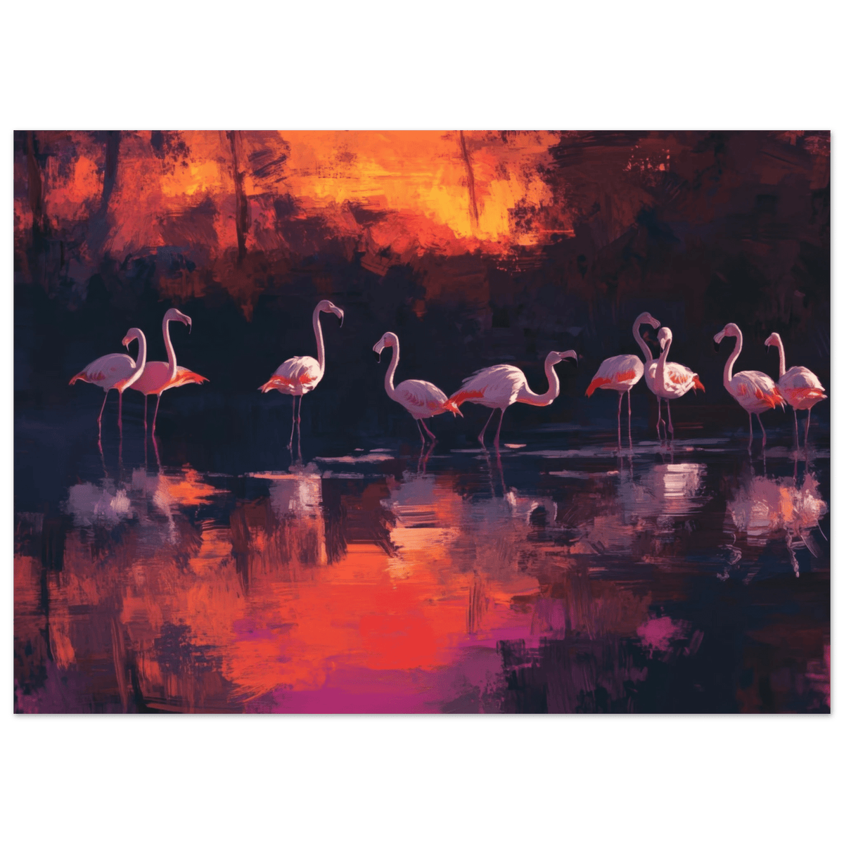 Surreal Flamingo Lake at Sunset Graceful flaming - Shop Ai Art WebShop - Digital Art online Store