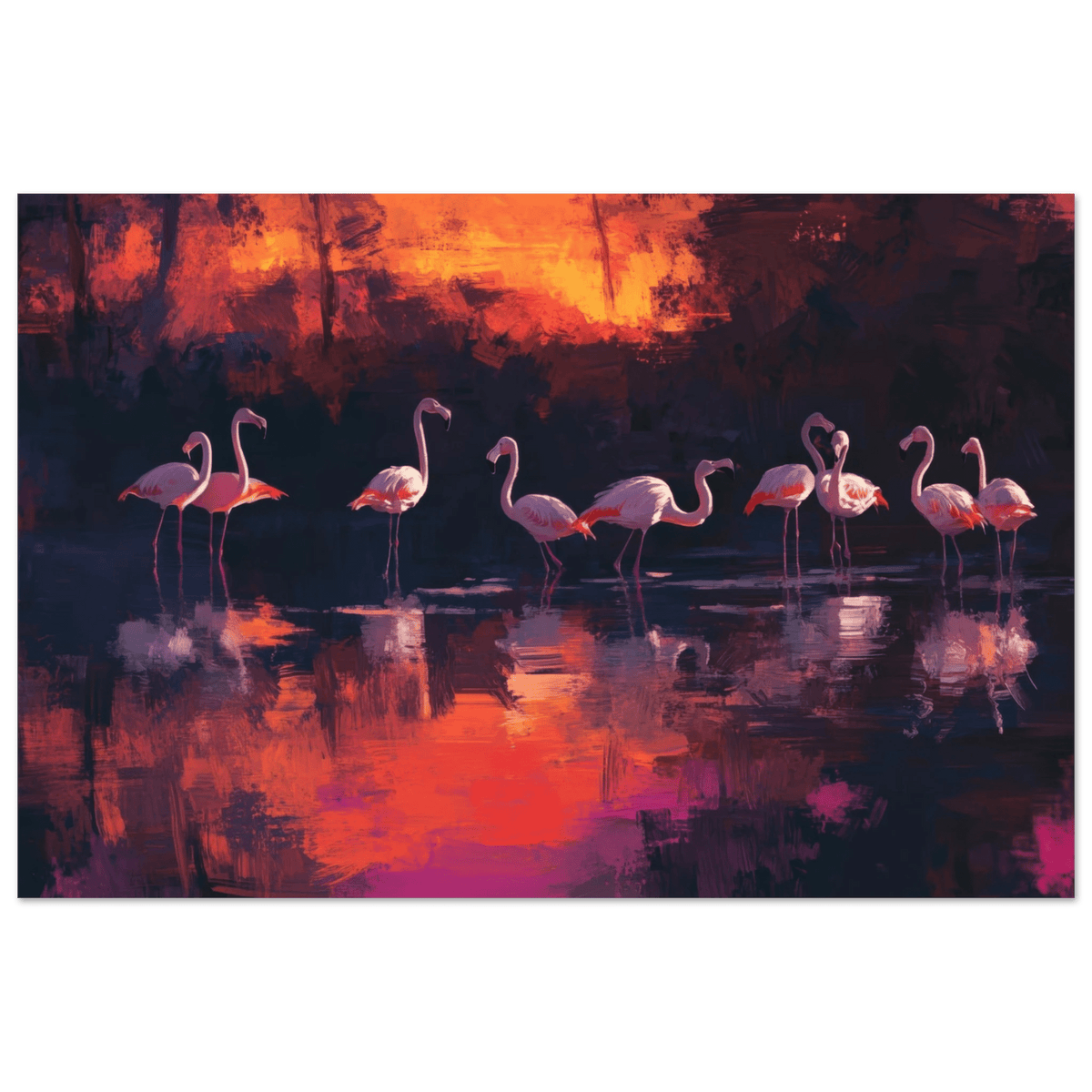 Surreal Flamingo Lake at Sunset Graceful flaming - Shop Ai Art WebShop - Digital Art online Store
