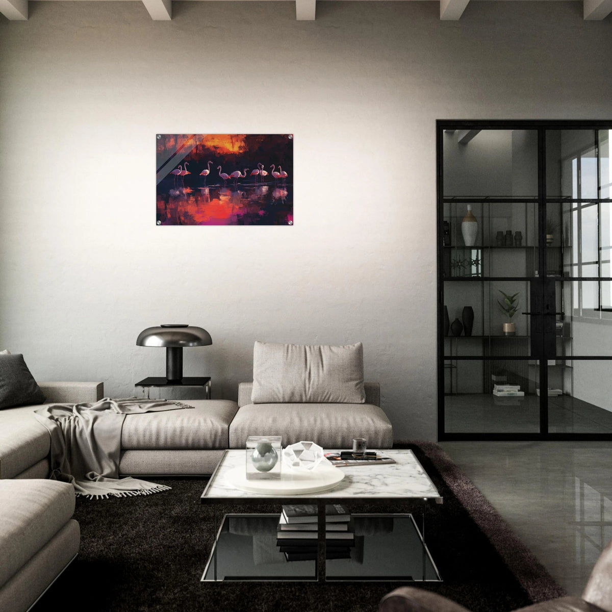 Surreal Flamingo Lake at Sunset Graceful flaming - Shop Ai Art WebShop - Digital Art online Store