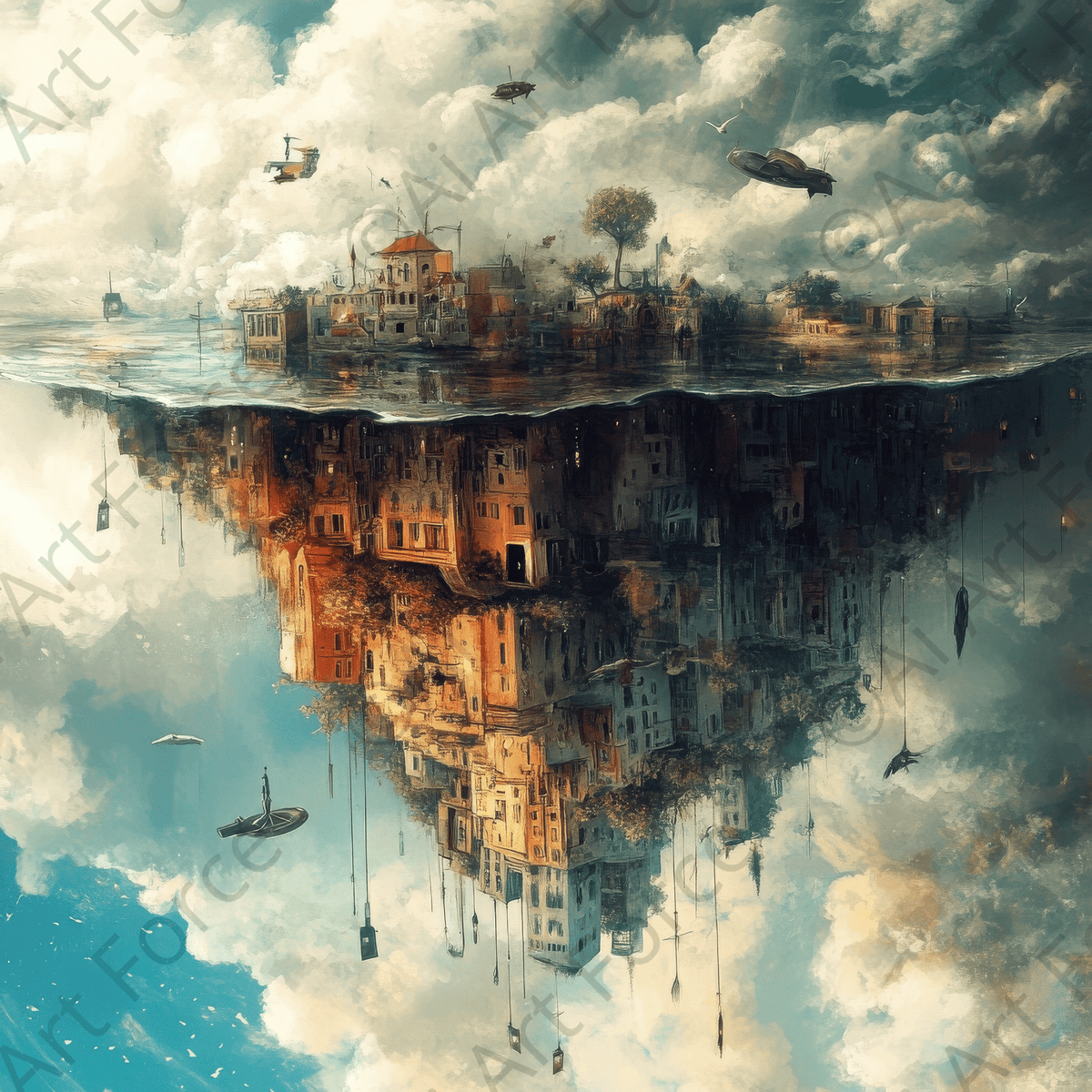 Surrealistic art style world turning upside down 3 - Shop Ai Art WebShop - Digital Art online Store