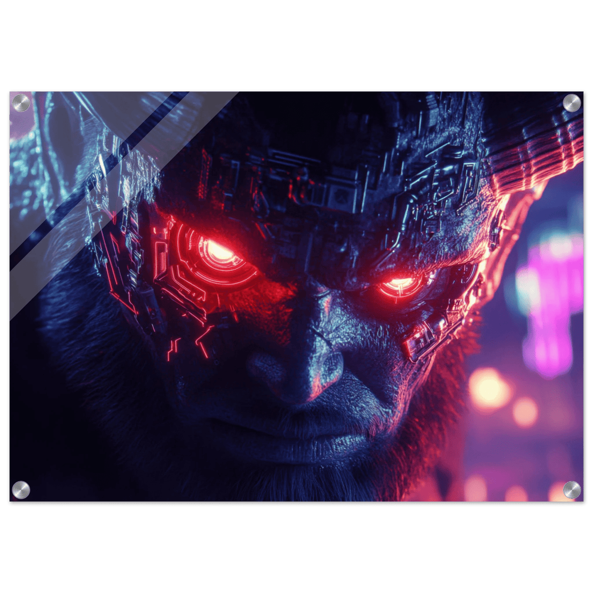 The Cyberpunk Minotaur Synthwave Extreme Close - Up - Shop Ai Art WebShop - Digital Art online Store