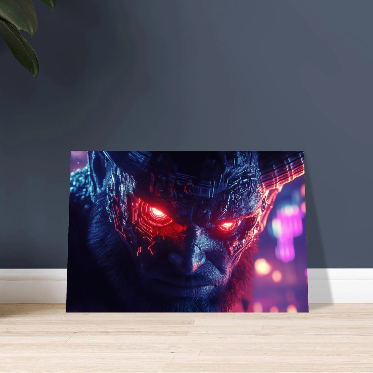 The Cyberpunk Minotaur Synthwave Extreme Close - Up - Shop Ai Art WebShop - Digital Art online Store