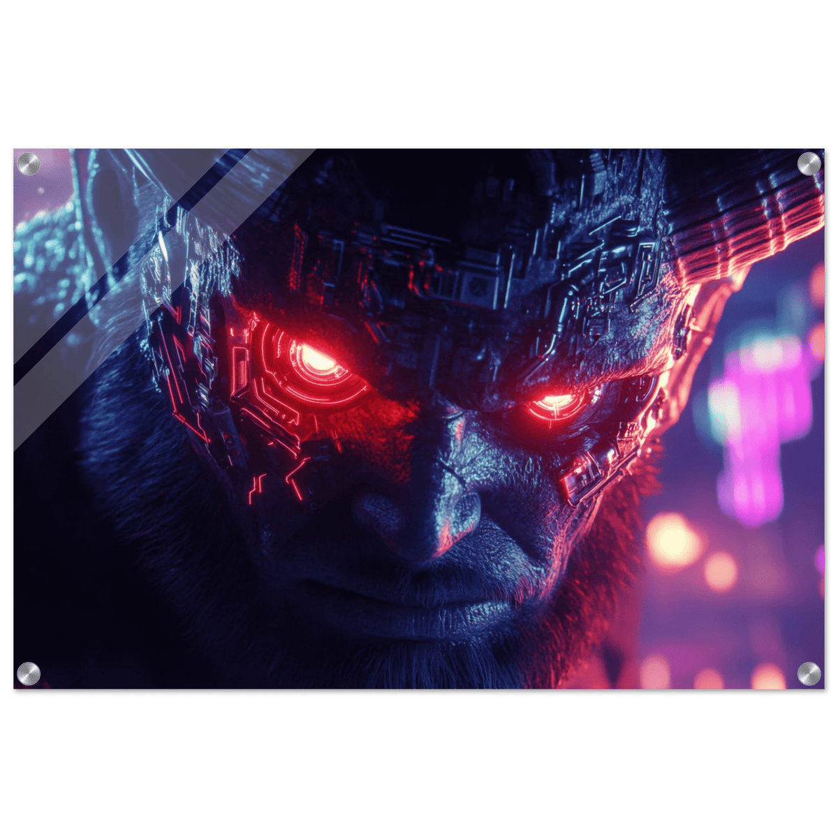 The Cyberpunk Minotaur Synthwave Extreme Close - Up - Shop Ai Art WebShop - Digital Art online Store