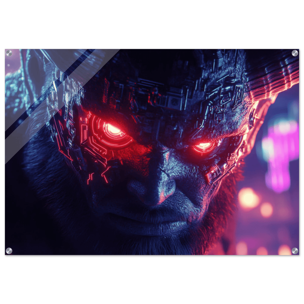 The Cyberpunk Minotaur Synthwave Extreme Close - Up - Shop Ai Art WebShop - Digital Art online Store