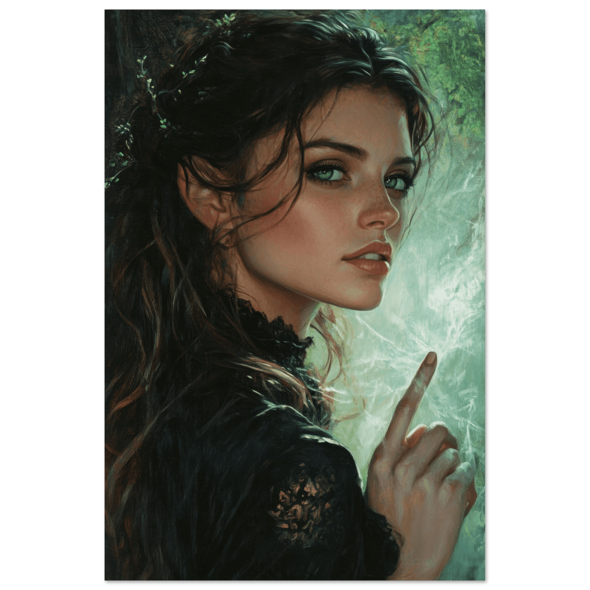 The Fae Sorceress of the Emerald Woods Oil Faint 6 - Shop Ai Art WebShop - Digital Art online Store